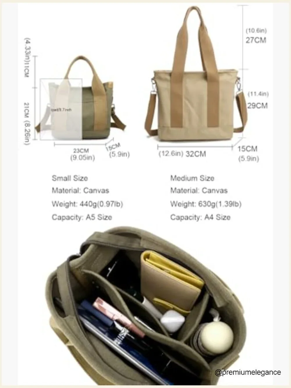 Canvas Satchel Hobo Tote Crossbody Bag 6 Pockets Zipper Travel Work